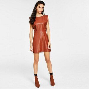 NWT New En Saison Vegan Leather Padded Shoulder Dress Size M